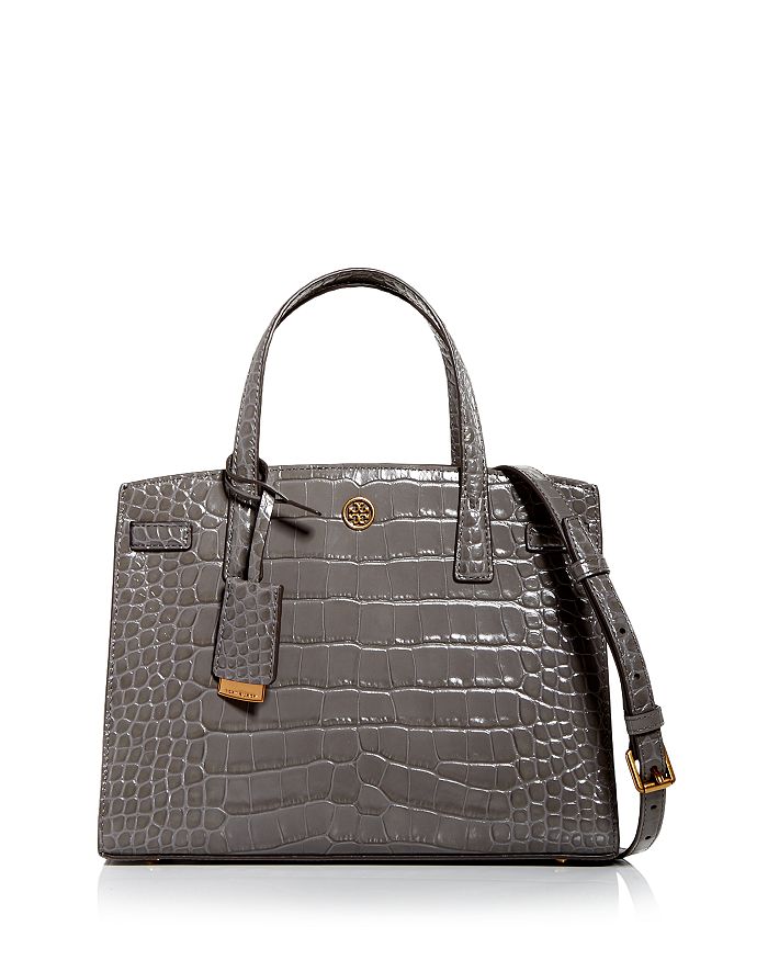 Small Croc Embossed Leather Satchel