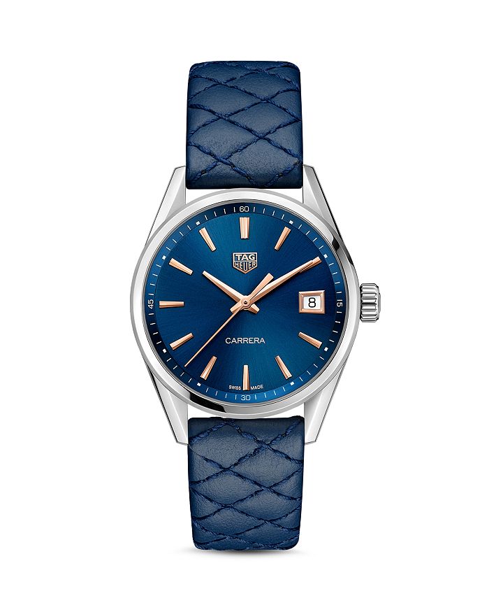 Carrera Quartz Ladies' Blue Leather Watch, 36mm