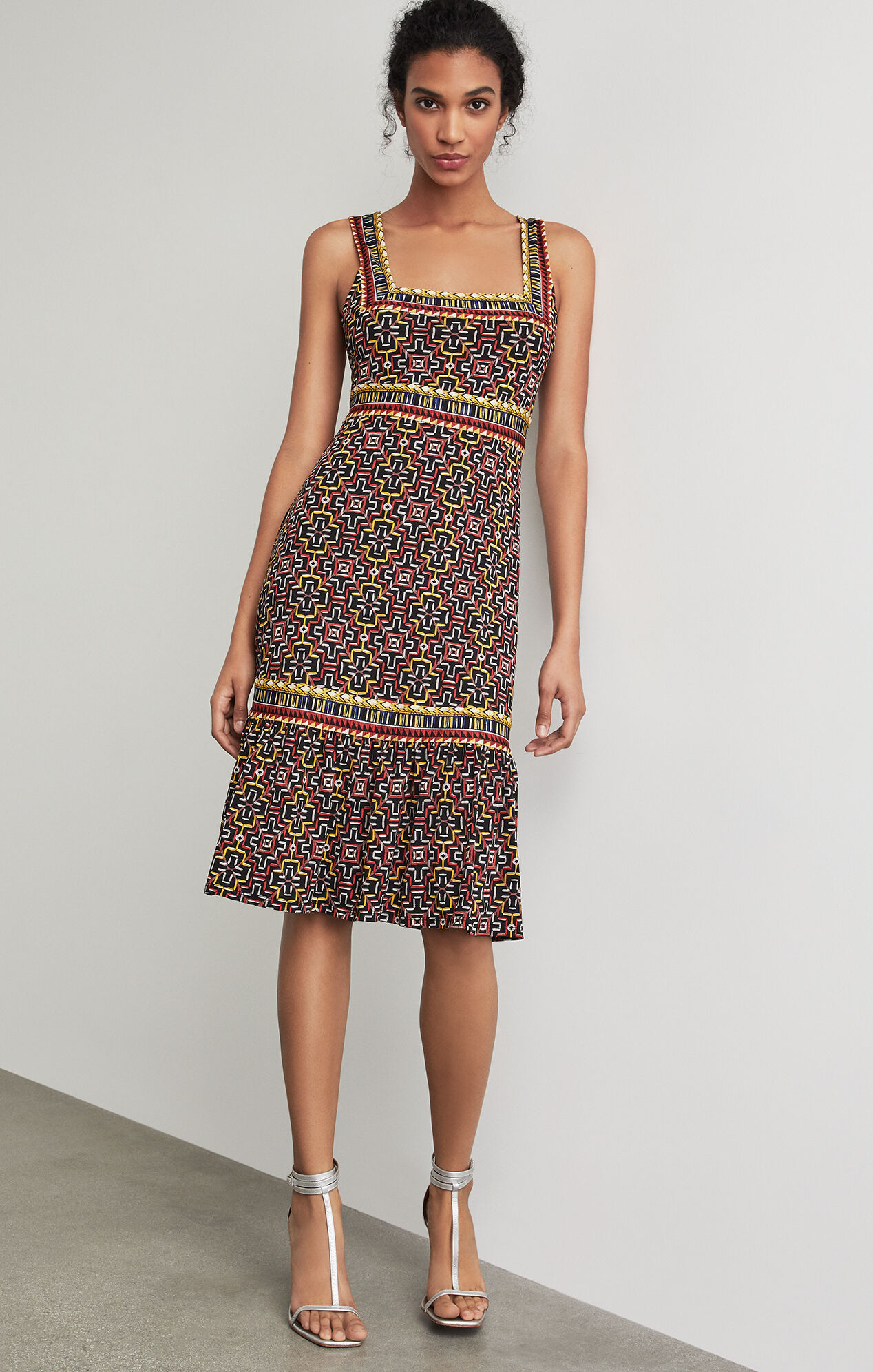 BCBGMAXAZRIA: Printed Square Neck Dress