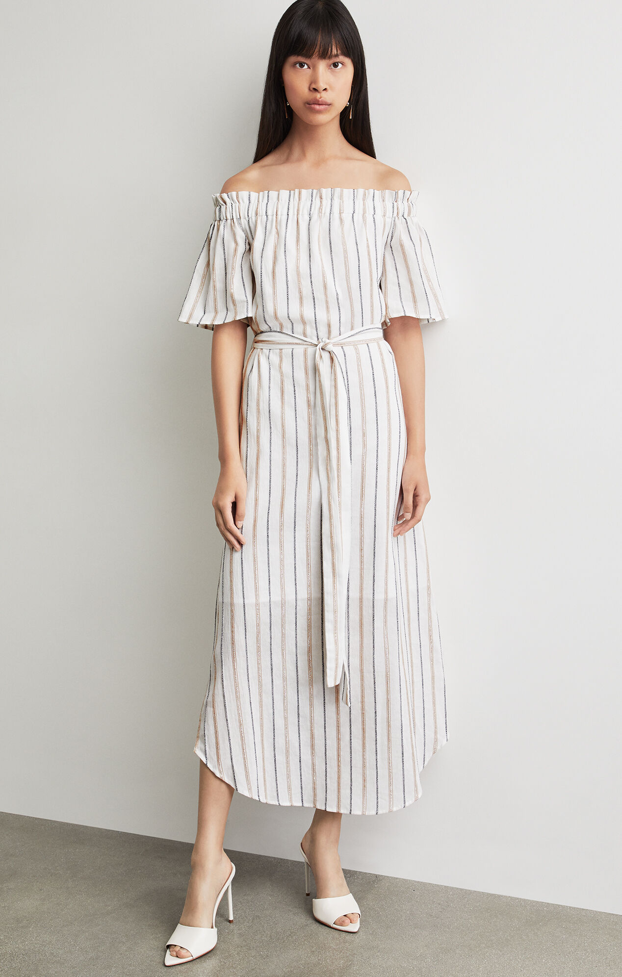 BCBGMAXAZRIA: Metallic Stripe Midi Dress