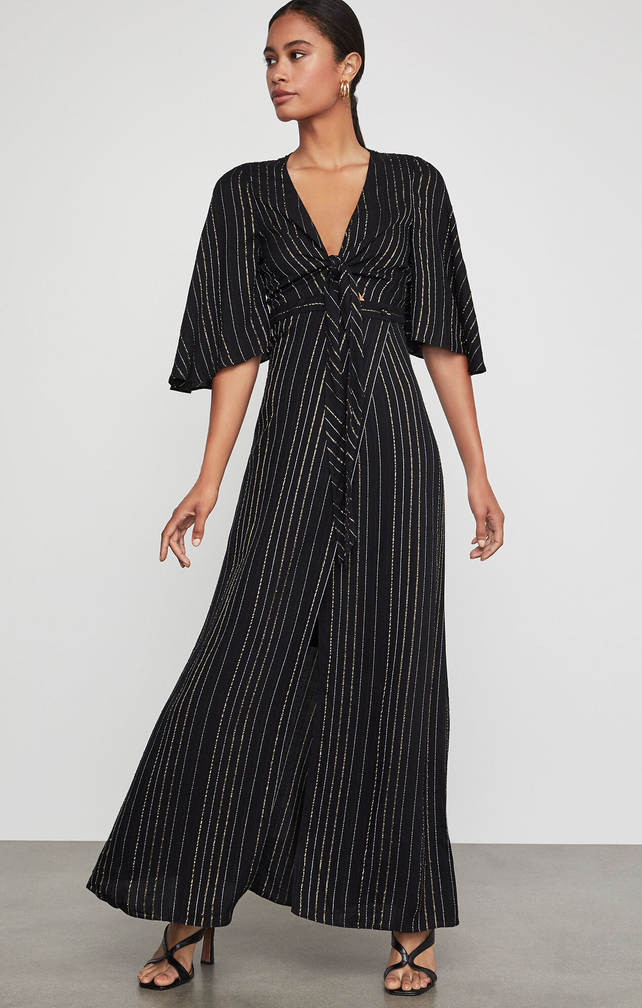 BCBGMAXAZRIA: Tie Front Striped Maxi Dress