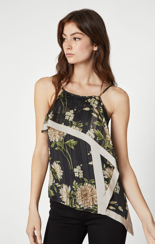 BCBGMAXAZRIA Garden Floral Handkerchief Top