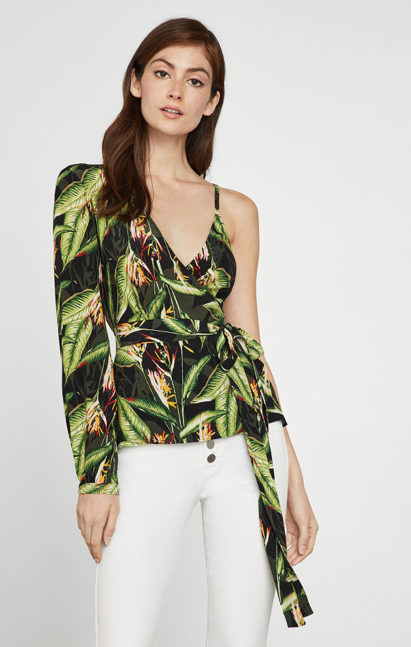 BCBGMAXAZRIA Bird of Paradise Wrap Top