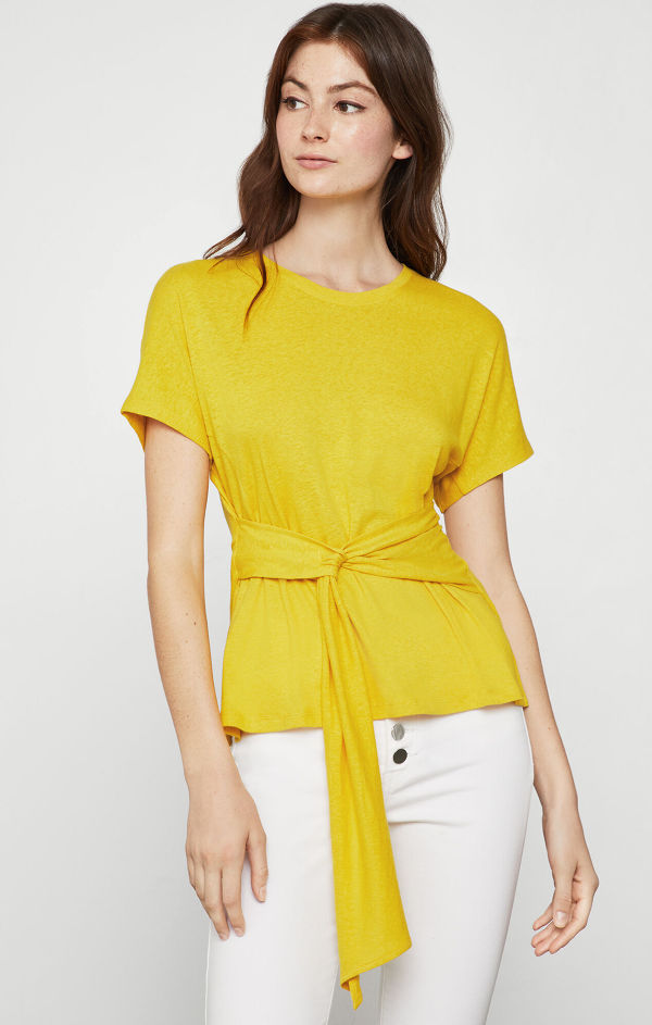 BCBGMAXAZRIA Linen Jersey Wrap Top