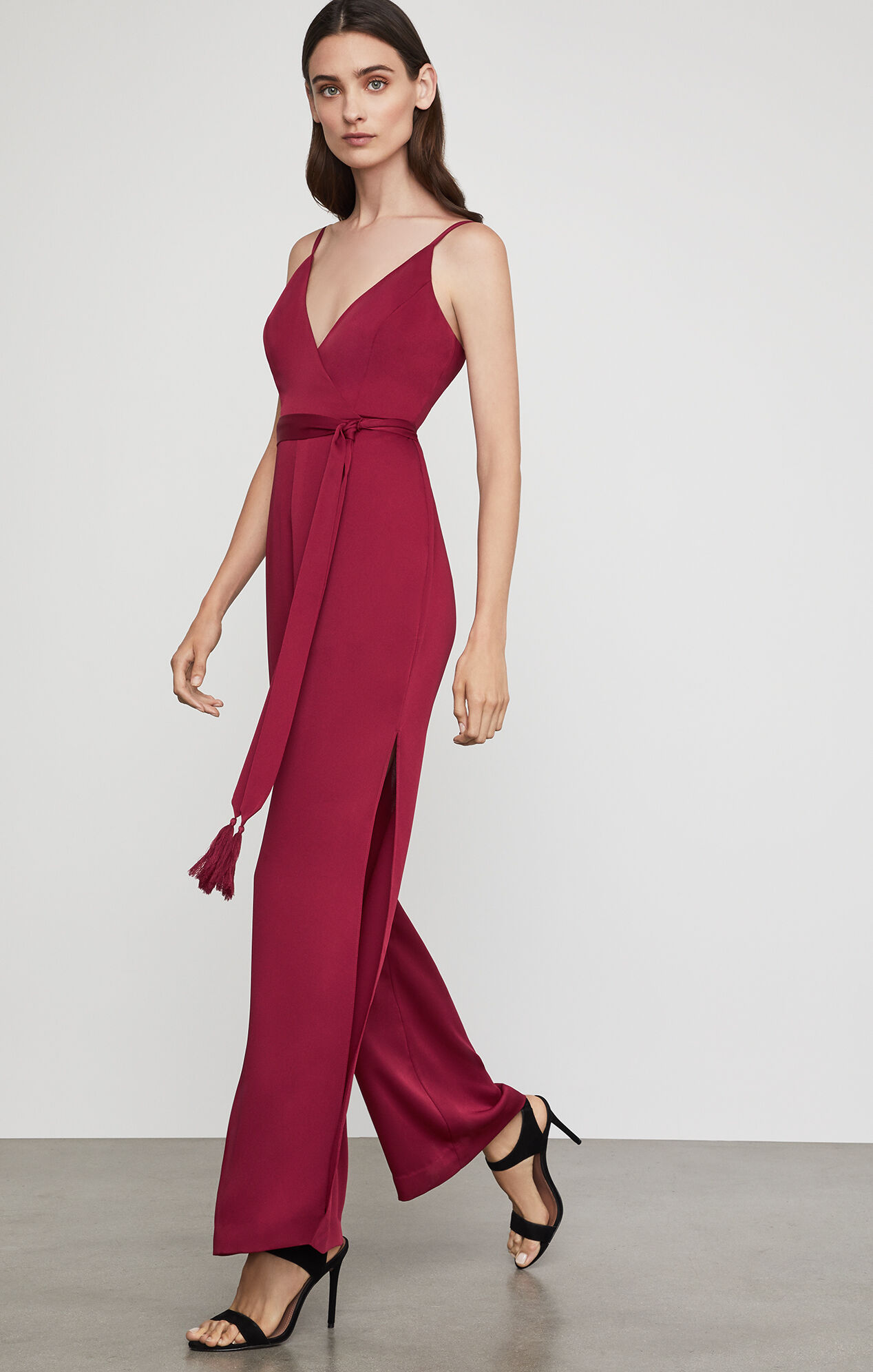 BCBGMAXAZRIA: Faux Wrap Satin Jumpsuit