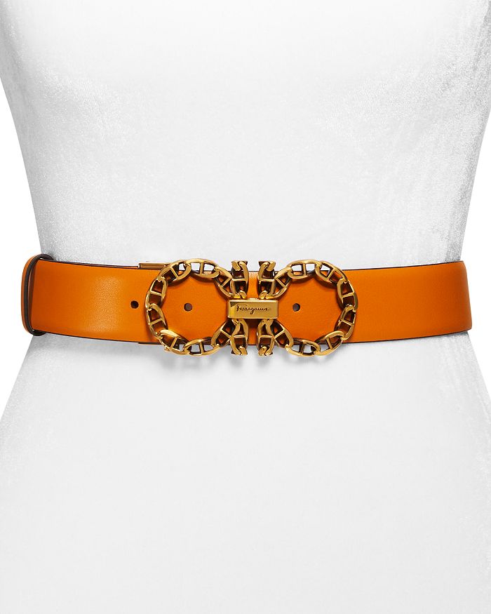 Women's Double Gancini Chain Link Buckle Leather Belt