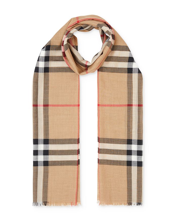 Lightweight Giant Check Wool & Silk Scarf