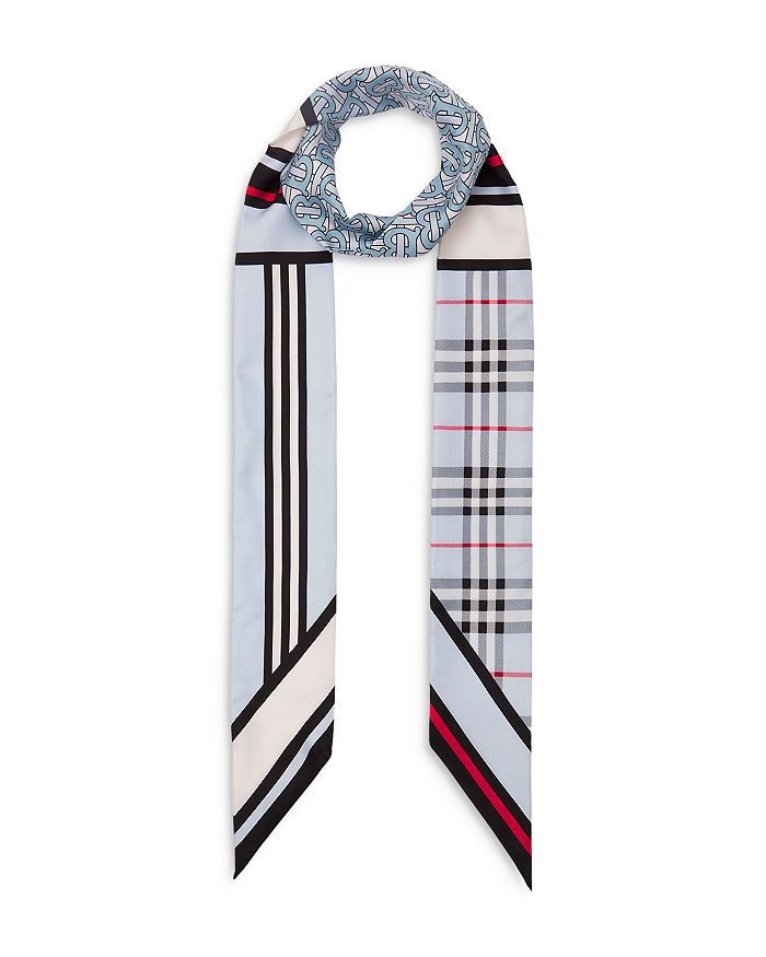 Triple Check Silk Skinny Scarf