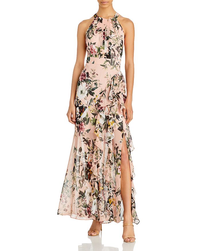 Floral Print Halter Gown