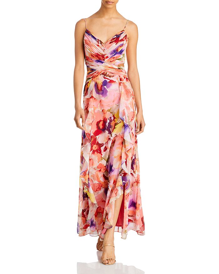 Floral Print Chiffon Cutout Gown - 100% Exclusive