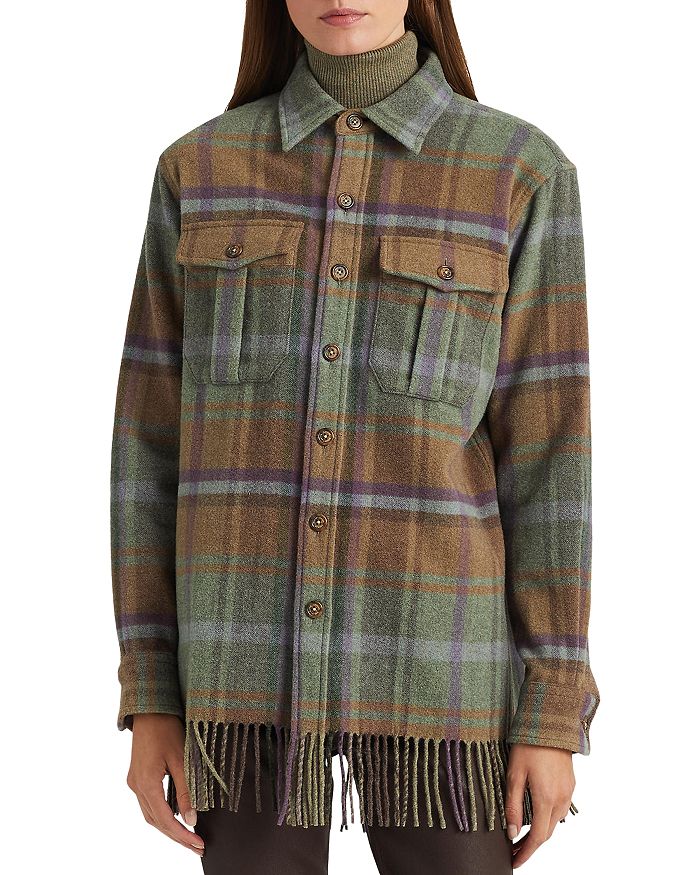 Plaid Fringe Shirt Jacket