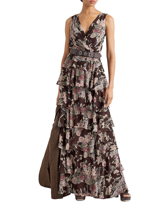 Floral Print Ruffle Gown