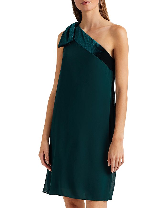 Chiffon & Velvet One Shoulder Cocktail Dress