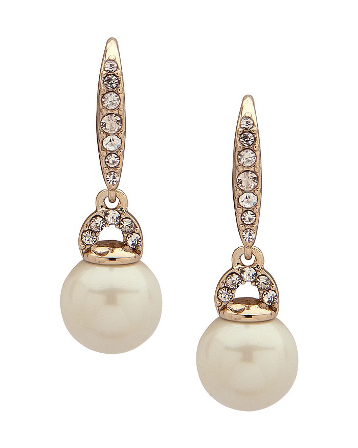 Pavé & Simulated Pearl Small Hoop Earrings