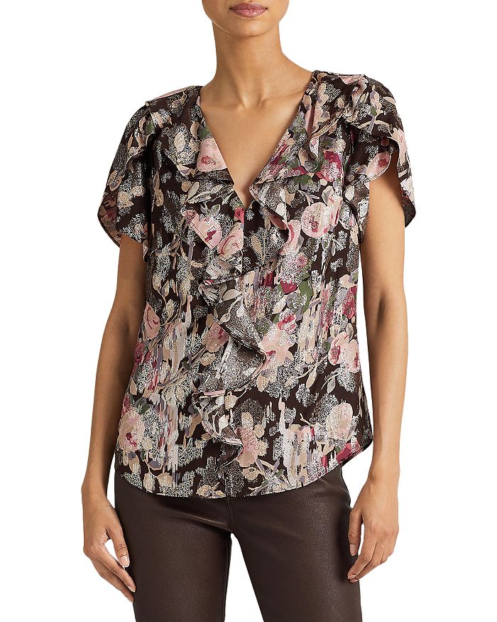 Metallic Printed Ruffled Top