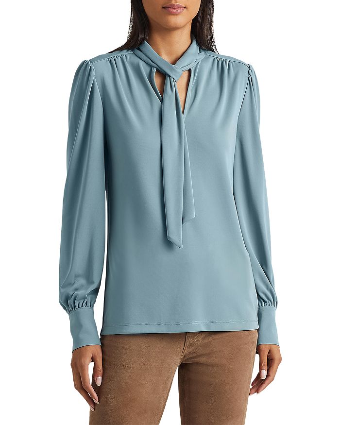 Blouson Sleeve Tie Neck Top