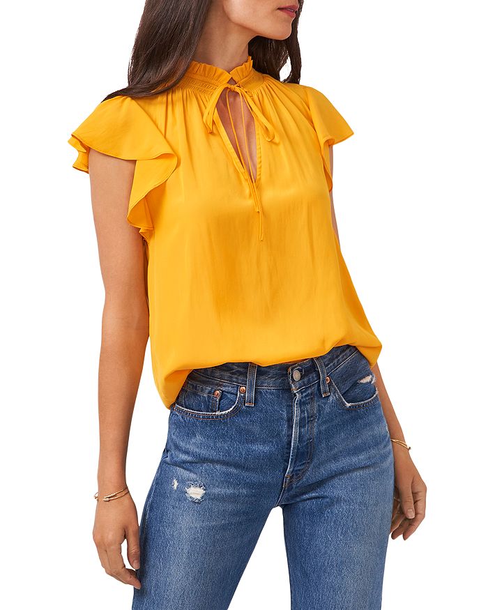 Flutter Sleeve Split Neck Top