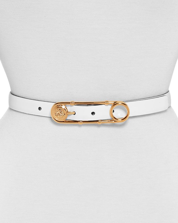 Safety Pin Buckle Slim Leather Belt