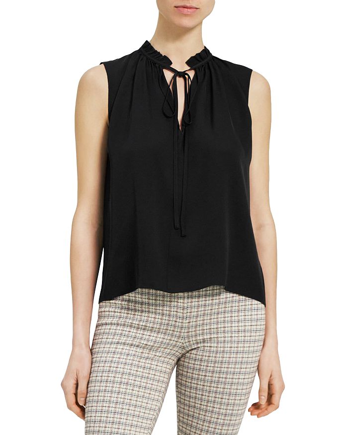 Silk Split Neck Sleeveless Top