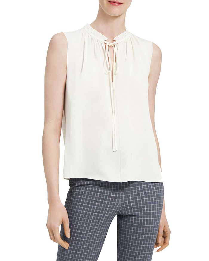 Silk Split Neck Sleeveless Top