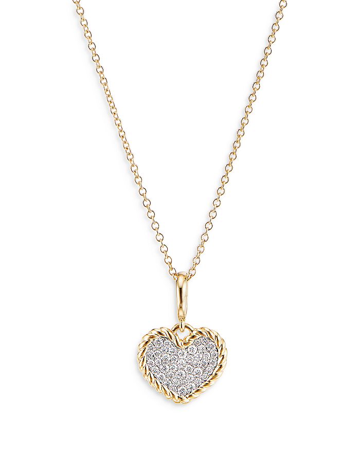 18K Yellow Gold Cable Heart Pendant Necklace with Diamonds, 18"