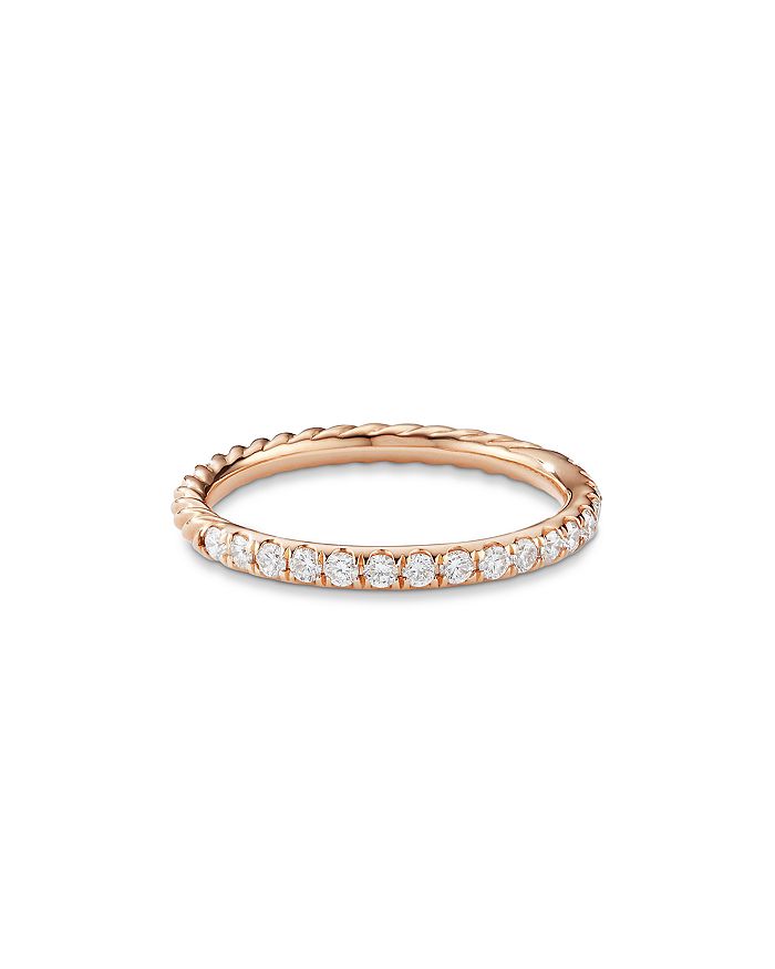 Cable Pavé Band Ring in 18K Rose Gold with Diamonds