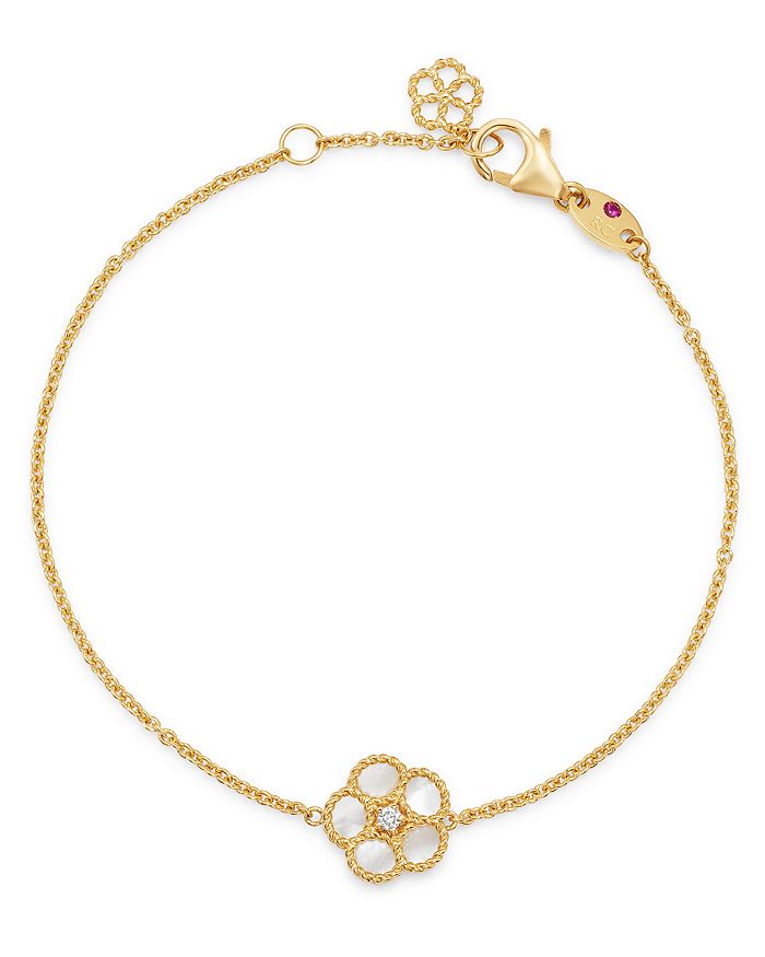 18K Yellow Gold Daisy Mother-of-Pearl & Diamond Chain Bracelet