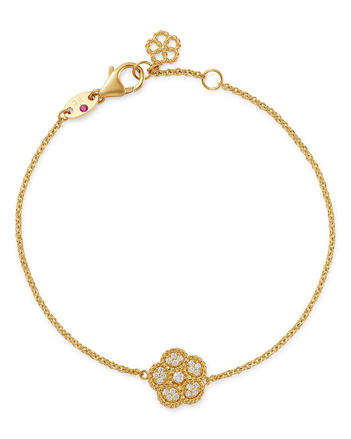 18K Yellow Gold Daisy Diamond Chain Bracelet