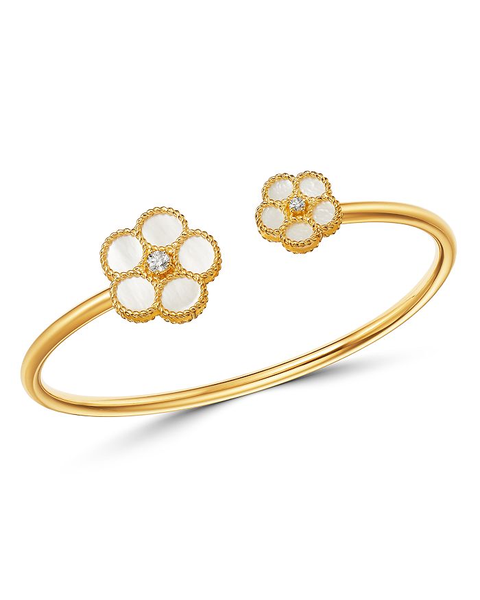 18K Yellow Gold Daisy Diamond & Mother-of-Pearl Bangle Bracelet