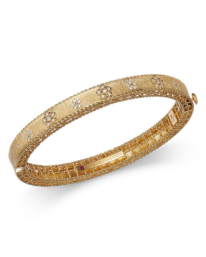 18K Yellow Gold Diamond Daisy Bangle Bracelet