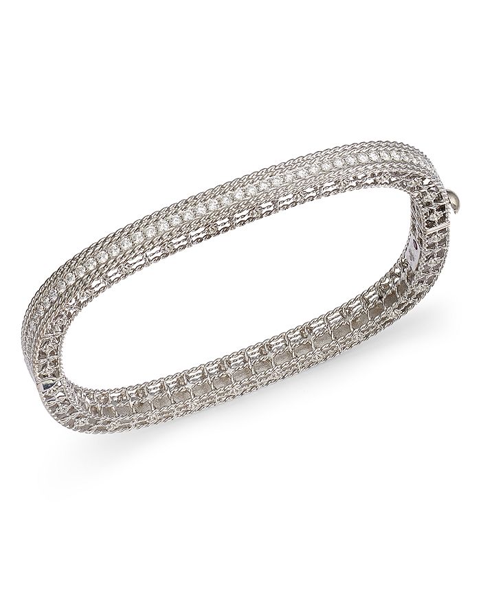 18K White Gold Princess Diamond Bangle Bracelet