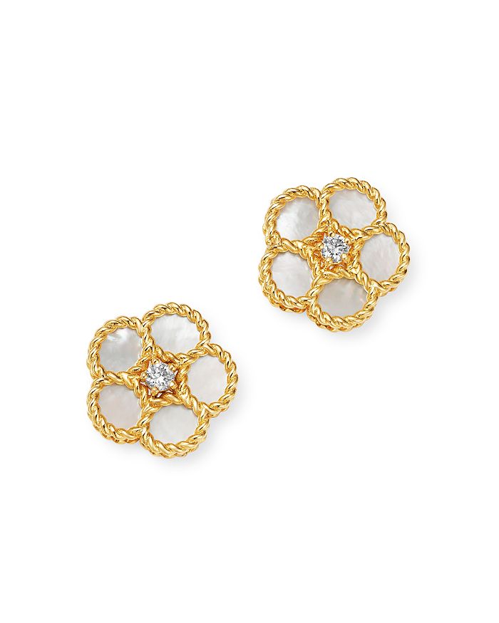 18K Yellow Gold Daisy Mother-of-Pearl & Diamond Stud Earrings
