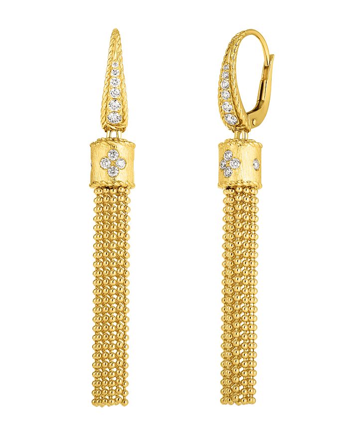 18K Yellow Gold Princess Diamond Tassel Drop Earrings