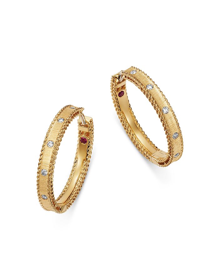 18K Yellow Gold Diamond Princess Diamond Hoop Earrings