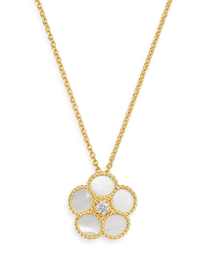 18K Yellow Gold Daisy Mother-of-Pearl & Diamond Pendant Necklace, 16in