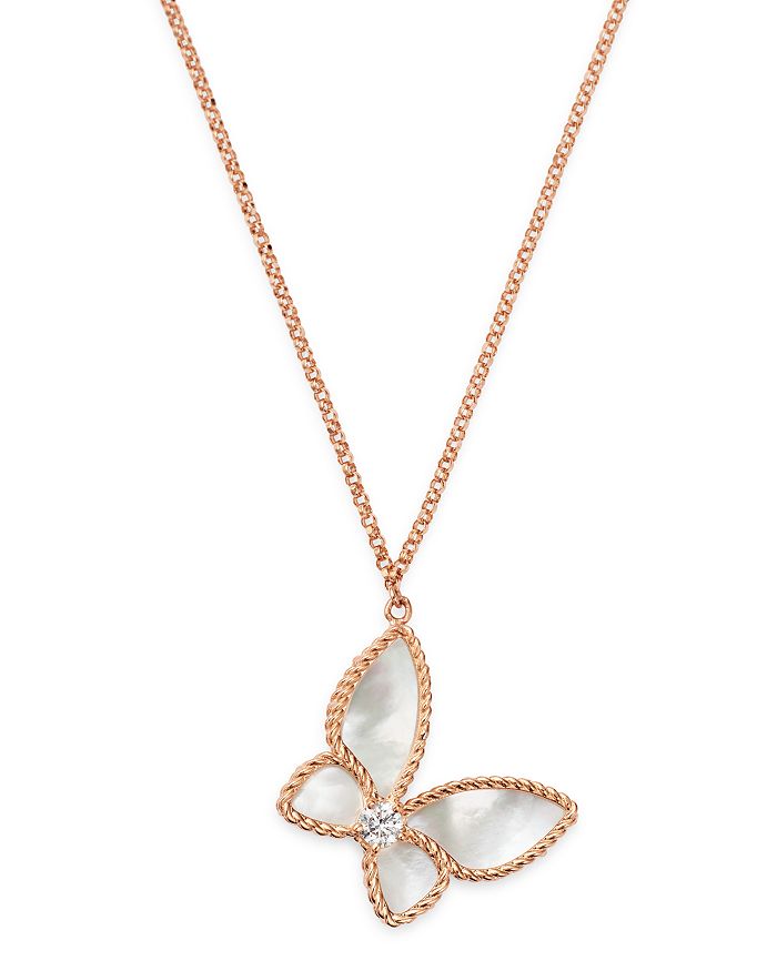 18K Rose Gold Mother-of-Pearl & Diamond Butterfly Pendant Necklace, 16in
