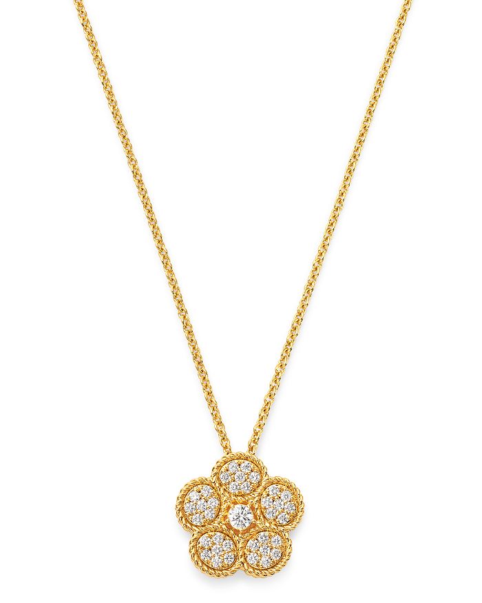 18K Yellow Gold Daisy Diamond Pendant Necklace, 17.5in