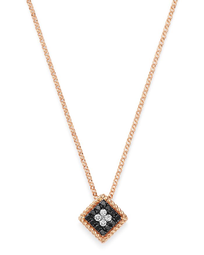 18K Rose Gold Palazzo Ducale Black & White Diamond Pendant Necklace, 18in