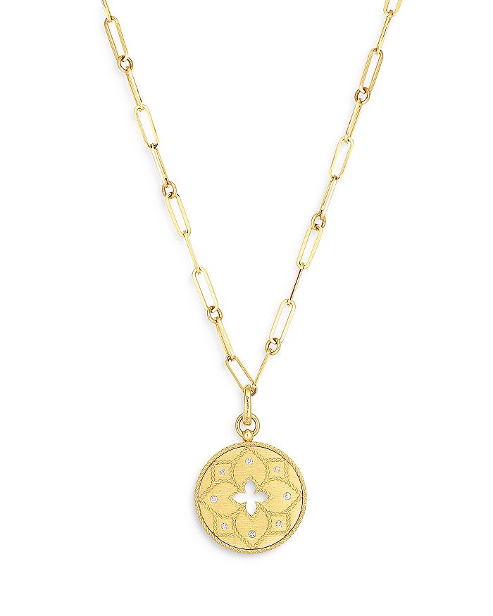 18K Yellow Gold Venetian Princess Diamond Medallion Lariat Necklace, 19in