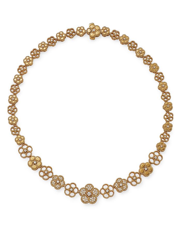 18K Yellow Gold Daisy Diamond Graduated Collar Necklace, 16in