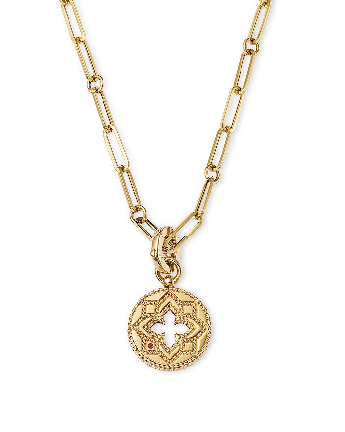 18K Yellow Gold Venetian Princess Diamond Open Floral Medallion Pendant Necklace, 19inch