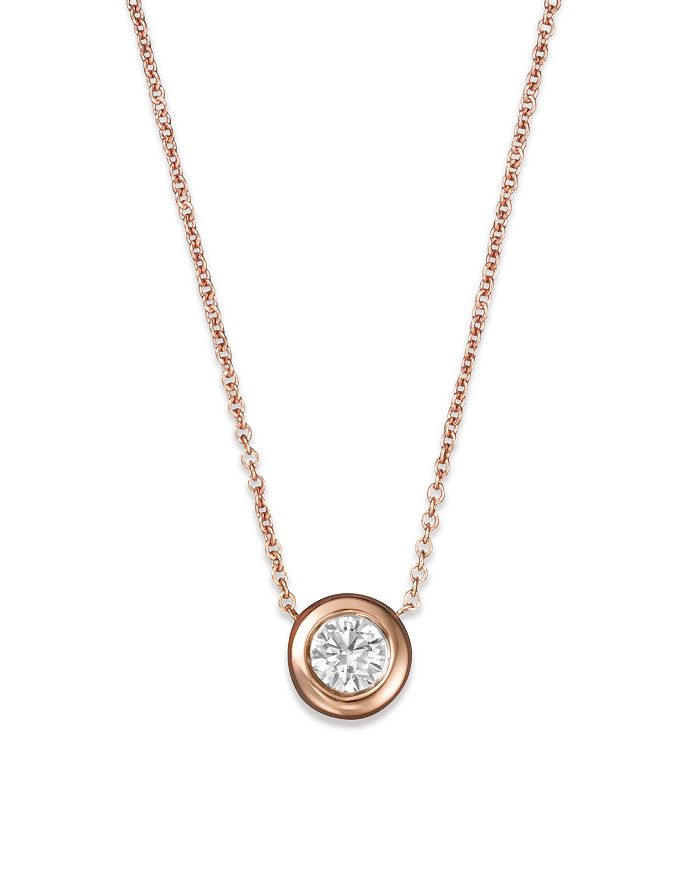 Roberto Coin 18K Rose Gold and Diamond Bezel Necklace, 16in