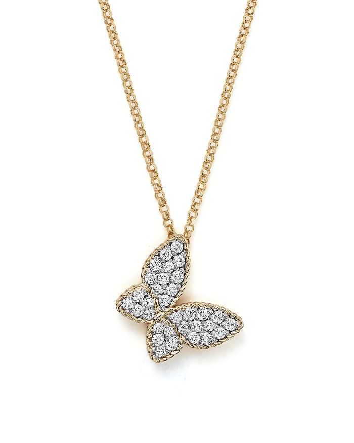 18K Yellow Gold Tiny Treasures Princess Diamond Butterfly Necklace, 18in
