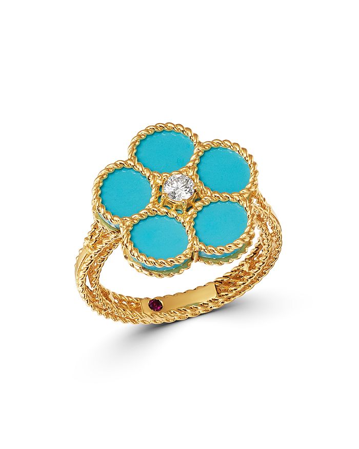 18K Yellow Gold Daisy Diamond & Turquoise