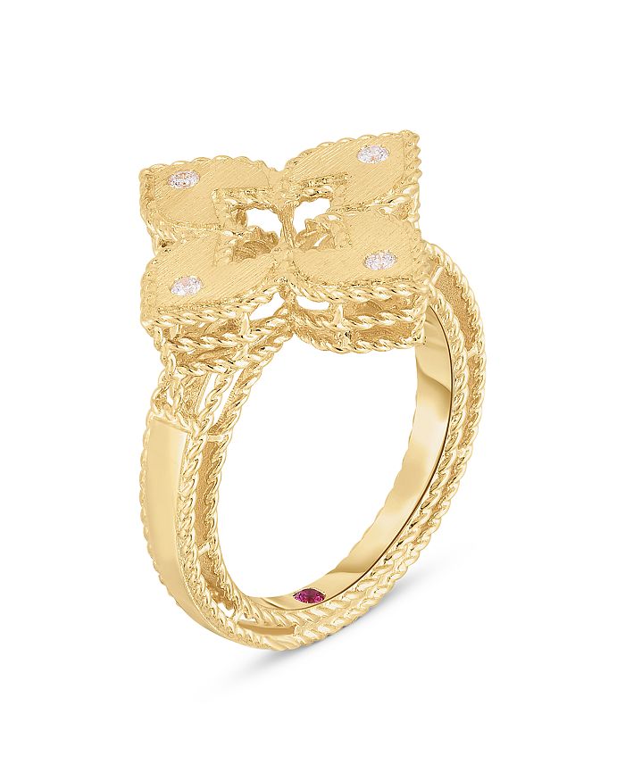 18K Yellow Gold Venetian Princess Diamond Quatrefoil Ring