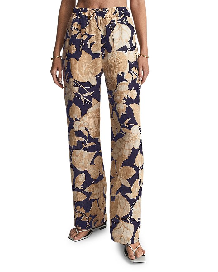 Leo Printed Wide Leg Linen Pants