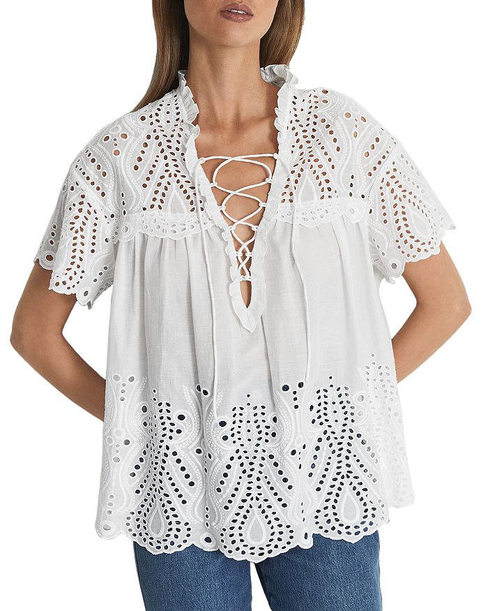 Aubree Eyelet Tie Neck Top