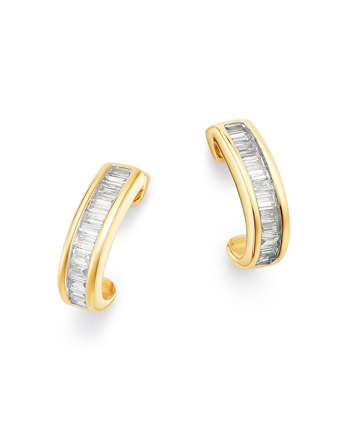 14K Yellow Gold Diamond Small J Hoop Earrings