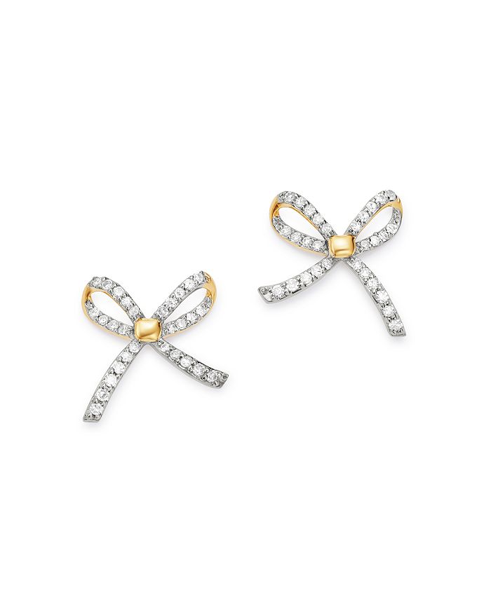 14K Yellow Gold Pavé Diamond Tiny Bow Earrings