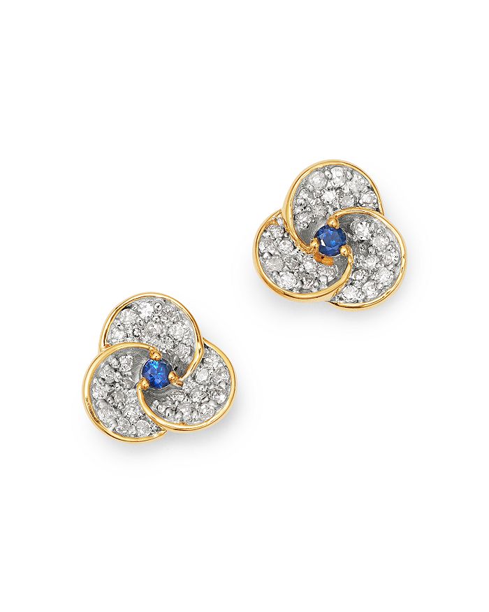 14K Yellow Gold Diamond & Blue Sapphire Petals Stud Earrings